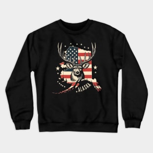 Deer Hunting American Flag Hunter Alaska Vintage 4th Of July Crewneck Sweatshirt